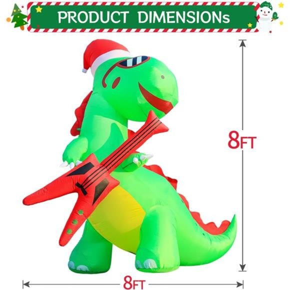 Amazon.com: Alupssuc 8FT Christmas Inflatable Dinosaur  8FT Christmas Inflatable Rock Dinosaur Playing Guitar, LED Lights